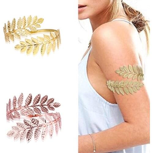 Metal Greek Roman Laurel Leaf Bracelet Armband Upper Arm Cuff Armlet Festival Bridal Belly Dance Party Bracelet Jewelry 4 Colors