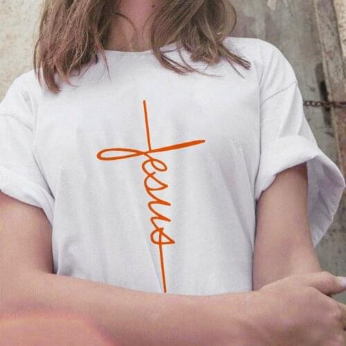 Multi-color letters Tshirt Jesus print tshirt White Round Neck Short Sleeve t shirt 2021 New Ladies Tshirt summer female tees