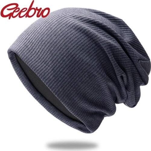 Geebro Fashion Beanies Men Women Solid Knitted Stripe Hat Solid Color Bonnet Hats Spring Autumn Casual Hip Hop Turban Cap