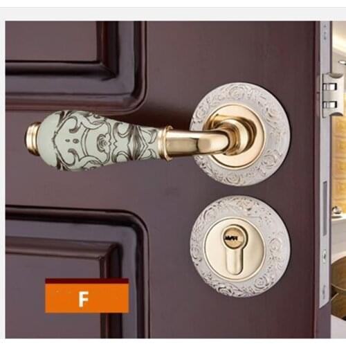 Fashion golden Carved rose mechanical interior door lock bronze ivory white bedroom kitchen solid wood door ceramic handle lock