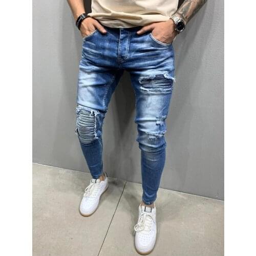 2021 Mens Jeans Cool Ripped Skinny Trousers Stretch Slim Denim Pants Large Size Hip Hop Black Blue Casual Jogging Jeans for Men