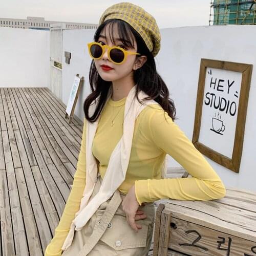 Neon t Shirt Women Long Sleeve Sexy Mesh Shirts Summer Fashion Streetwear Candy Color Sheer Tops O Neck T-Shirt Female Clothes