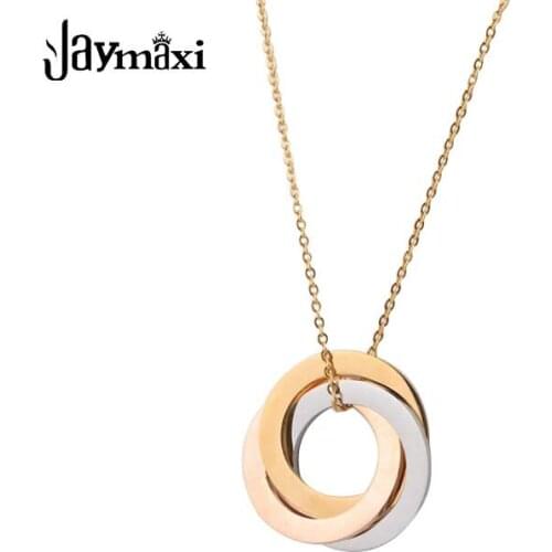 Jaymaxi Three Circle Pendant Necklace Stainless Steel Tricolor Three Interlocking Hollow Round Trinity Necklace 5pcs/lot