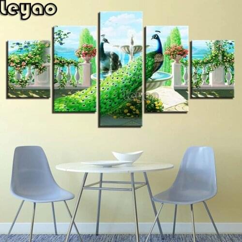 Peacocks In Garden 5 Piece diamond embroidery 5d diy diamond painting animals mosaic diamond art,Multi-pictures gift