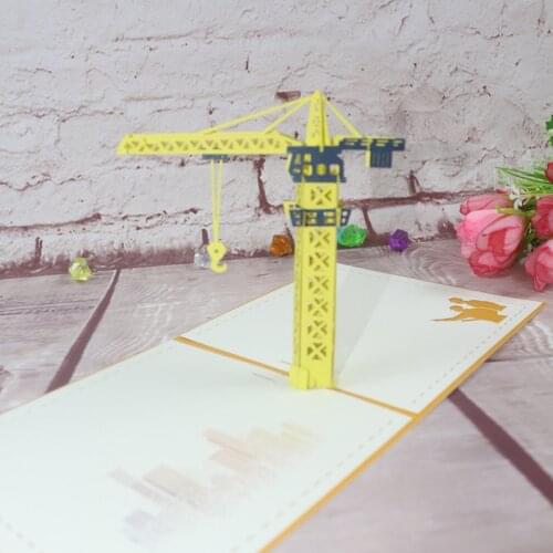 3D Laser Cut Handmade 15*15cm Tower Crane Paper Invitation Greeting Card Postcard Boy Birthday Party Bussiness Creative Gift