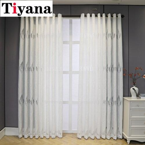 White Leaves Sheer Curtains For Windows Embroidered Tulle Curtains for Living Room Tulle Bedroom Kitchen Bedroom
