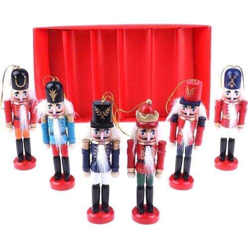 Christmas Decoration 1pcs 13cm Zakka Wood Made Nutcracker Puppet New Year Christmas Desktop Ornaments Drawing Walnuts Soldiers