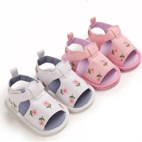 2021 Summer 0-18M Baby Girl Embroidered Lovely Sandals Soft Sole Non-Slip Infant Toddler Newborn Shoes Footwear 5 Colors