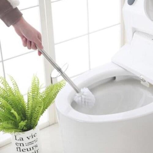 2 pcs/set Stainless Steel Bathroom Cleaning Toilet Brushes Steel Handle With Base Home Straight Handle Brush Toilet Accessories