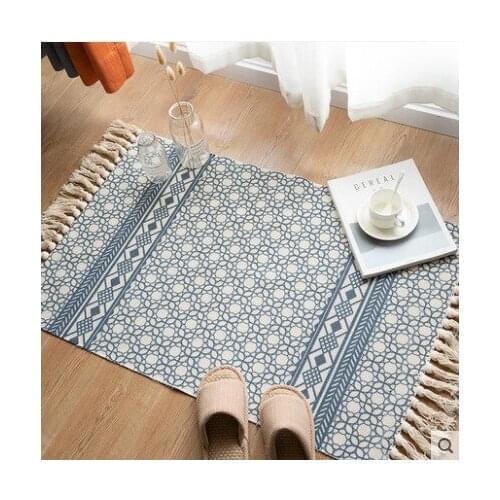 Nordic Cotton And Linen Rug Floor Ethnic Style Carpet Door Tassel Foot Small Rug Bedroom Non-slip Geometric Rug For Living Room