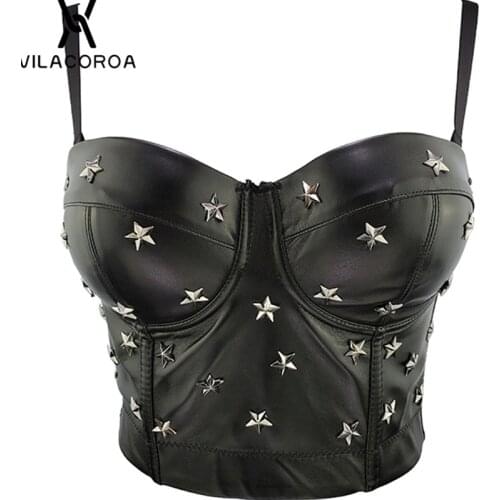 Black Leather Crop Tops Womens Summer Skinny Rivet Applique Camisoles Streetwear Sexy Spaghetti Strap Tank Top Femme Clothes