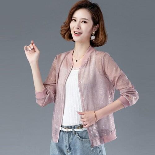 Summer Beach UV Sun Protection Thin Outerwear Female Long Sleeve Sun Protection Clothing Perspective Loose Sunscreen Casual Top