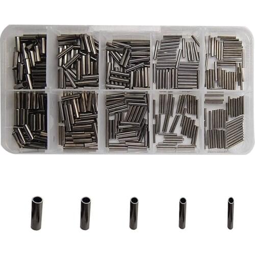 400Pcs/Box Round Copper Fishing Tube Fishing Wire Pipe Crimp Sleeves Tube Connector Size 0.6mm-2.5mm Fishing Tackle Kit
