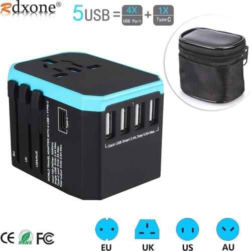 5USB travel adapter Universal Power Adapter Charger worldwide adaptor wall Electric Plugs Sockets Converter for mobile phones
