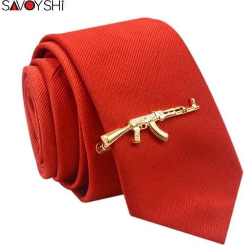 SAVOYSHI Quality Gold-color AK-47 Gun Tie Clips for Mens Necktie Clamp Clasp Accessories Gift Brand Jewelry Free carving name