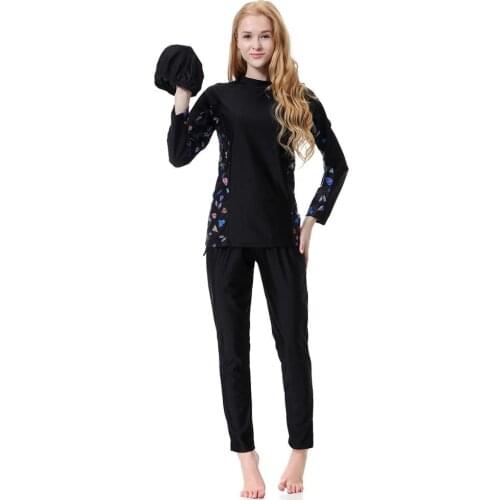 Girls Modesty full cover black burkini swim suit women muslim swimsuit islamic swimwear sets stroje k pielowe damskie fashion