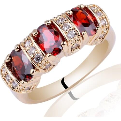 Yellow Gold Color Ring for Ladies with 4x6mm 3-stone CZ Crystal Fashion Jewelry Cocktail Party Wear Daily Gift R091