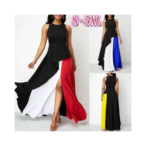 Plus Size Women Dress Patchwork O Neck Sleeveless Summer Casual Fashion New Lady Long Maxi Dresses