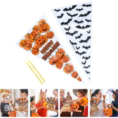 100Pcs Happy Halloween Candy Bag Gift Cookie Bags Plastic Biscuits Snack Packaging BagsHalloween Party Decoration Supplies