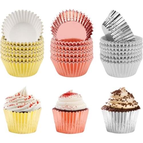 100Pcs Cake Cups Grease-Proof Heat Resistant Aluminum Foil Cupcake Liners Wrappers Baking Supplies Muffin Boxes Nuts Candies Pap
