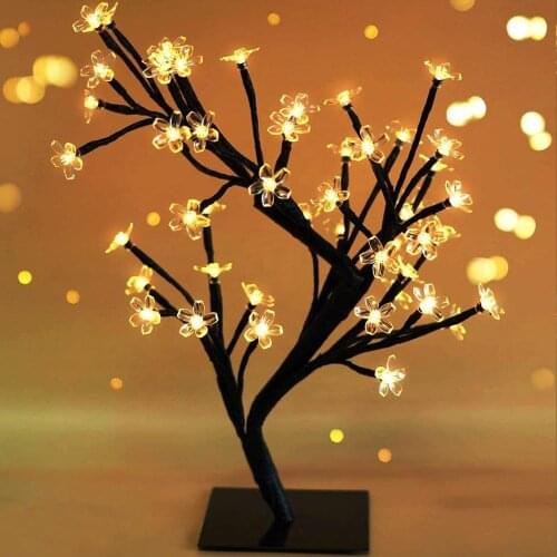 24/36/48 LED USB Cherry Plum Blossom Tree Light Table Lamps Night light for Home Indoor Bedroom Wedding Party Bar Christmas Deco