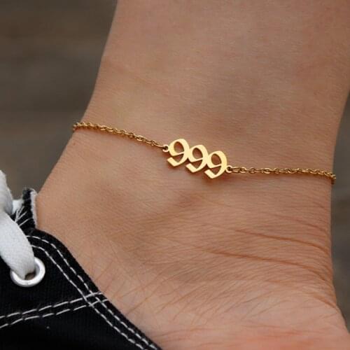 222 333 111 444 888 999 777 555 666 Angel Number Ankle Bracelet Beach Accessories Stainless Steel Anklets Babygirl Women Jewelry