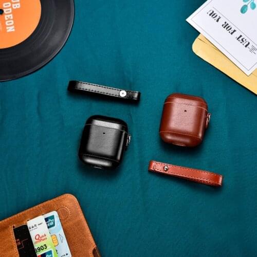 Geniune Leather Case for Airpods Cover Cases for Air Pods Earpods Earphone Protective Case With sling for iphone