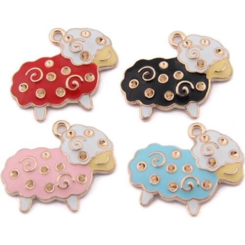 DIY Jewelry Findings 24*18mm 40pcs Kawaii Enamel Sheep Alloy Bracelet Charms Ornament Accessories Necklace Earring Pendants