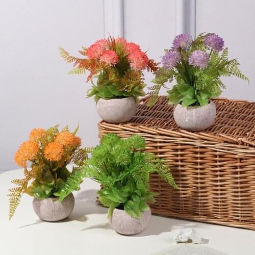 Simulation Dandelion Bonsai Realistic with Flower Pot Faux Silk Flower Eye-catching Artificial Bouquets for Home Decoration
