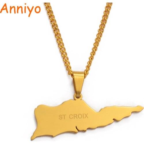 Anniyo Map of ST. CROIX Pendants Necklace 50cm Chain for Women/Girls Saint Croix Jewelry Maps #012721