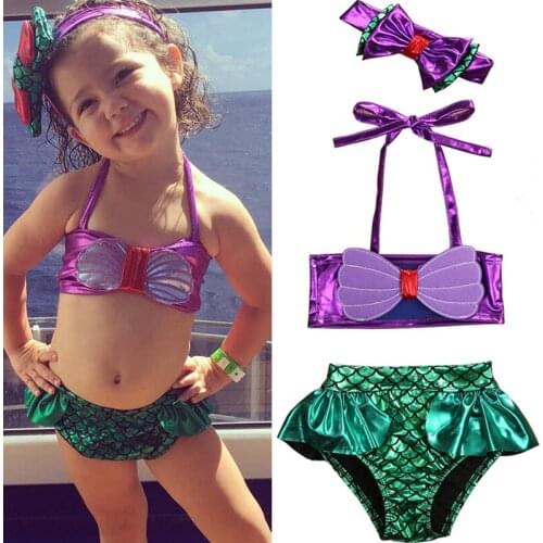 3pcs Kids Baby Girls Bikini Set Children Bathing Swimsuit Baby Girls Mermaid Swimwear Cute Lovely Bow Knot Tankini Bikini