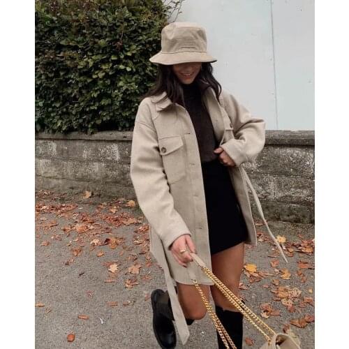 Vintage Women Oversize Woolen Camel Jackets Spring-Autumn Fashion Ladies Soft Long Coats Elegant Girls Chic Outerwear