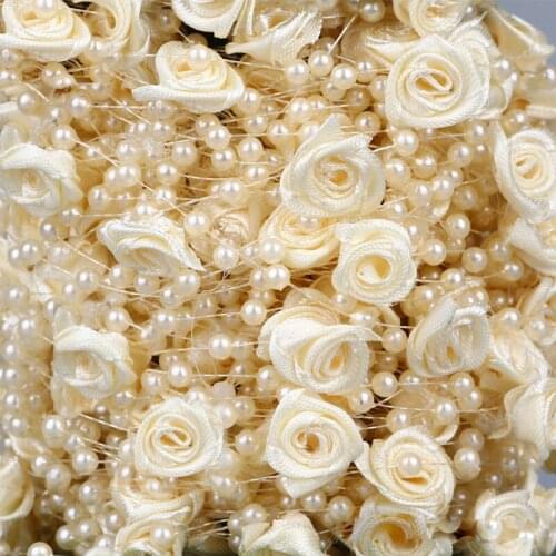 5 Meters Fish Line Artificial Pearls Rose Flower Beads Chain Garland Wedding Party DIY Decoration Bride Hair Bouquet Dress Decor
