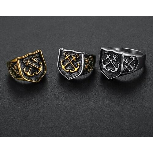 Megin D Hot Sale Vintage Blackening Anchor Modelling Titanium Steel Rings for Men Women Couple Friend Fashion Gift Jewelry