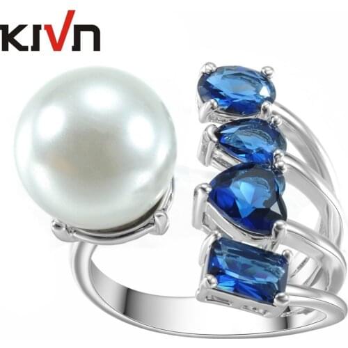 KIVN Womens Fashion Jewelry Open Adjustable CZ Cubic Zirconia Simulated Pearl Rings Girls Mothers Day Birthday Christmas Gifts