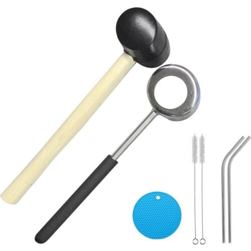 Coconut Opener Tool Set,Coco Opener for Coconut,Coconut Shell Puncher Knife with Rubber Hammer,Straws,Brush,Silicone Mat