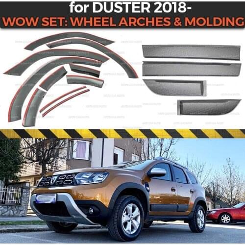 Set wheel arches and moldings for Dacia Duster 2018- 1 set / 14 pcs plastic ABS protection trim covers car styling tuning