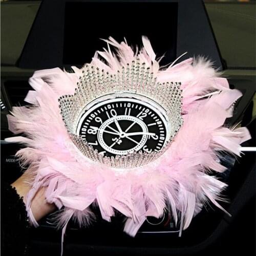 New Arrival Crown Rhinestones Clock Feather Cushion Creative Trend Womens Car Decoration Anti-slip Mat Storage Mat Decoration