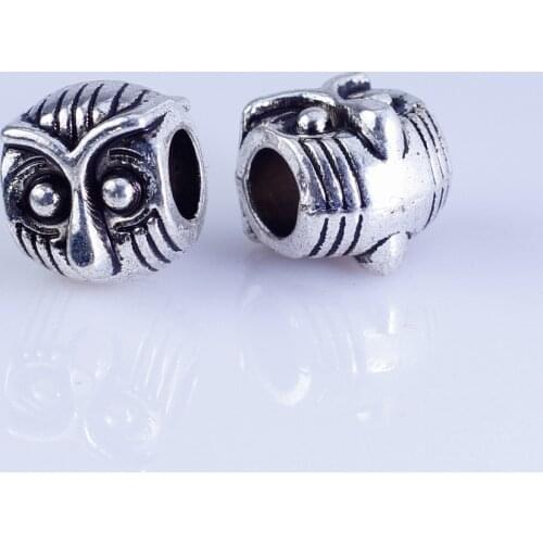 Wholesale 30pcs silver plated owl beads Big Hole Beads Fit style European Bracelet hole 4.5mm