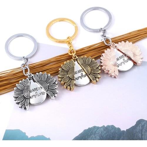 You Are My Sunshine Sunflower Necklace Openable Double Layer Necklace or Keychain Alloy Pendant Couple Jewelry Love Gifts