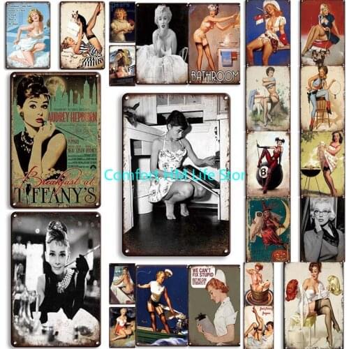 Retro Girl License Plates Pin Up Poster Vintage Decor Marilyn Movies Character Poster Retro Sign Man Cave Sweet Wall Decoration