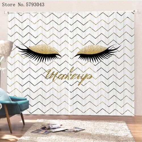Eyelash Eye Shadow Lips Window Curtains 2 Panels Fashion Modern Makeups Window Treatment 3D Print For Bedroom Window Drapes