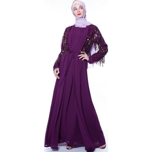 Luxury Muslim Sequins Abaya Tassels Full Dresses Cardigan Kimono Long Robe Gowns Jubah Middle East Ramadan Eid Arab Islamic