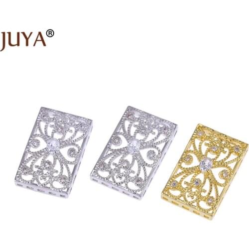 Luxury Jewellery Findings Components Square Shape Flower Patten Spacer Charm Connectors For DIY Beaded Bracelet Necklace parts