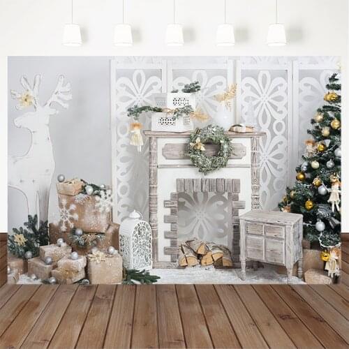 Christmas Photography Background Christmas Tree Screen Gift Backdrop Deer-Shaped Plank Decoration Props Printed For Photo Studio
