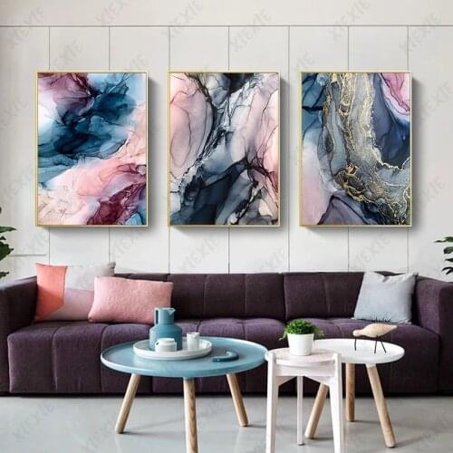 Modern Abstract Poster Rendering Ink Texture Canvas Painting Purple Pink Wallpaper Art Print Picture Craft for Living Room Decor