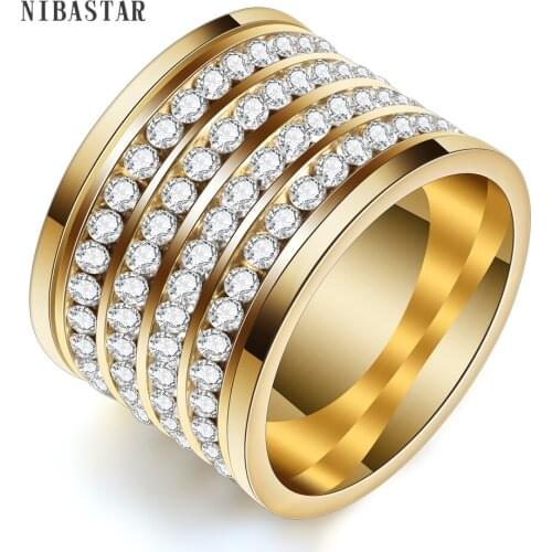 Shining full 4 Row Crystal rhinestone jewelry accessories rings Gold Stainless Steel Couple Wedding rings for men and Women
