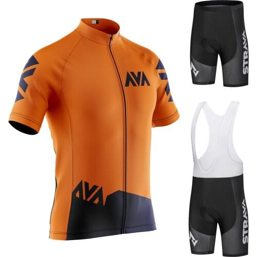 STRAVA pro team Cycling Jersey Men Set Bib Shorts Set Summer Mountain Bike Bicycle Suit Bicycle Racing Uniform Clothes
