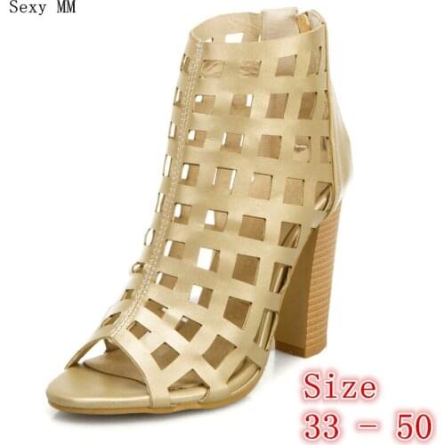 Women Gladiator Sandals Square High Heels Summer Shoes Woman High Heel Sandals Plus Size 33 - 40 41 42 43 44 45 46 47 48 49 50