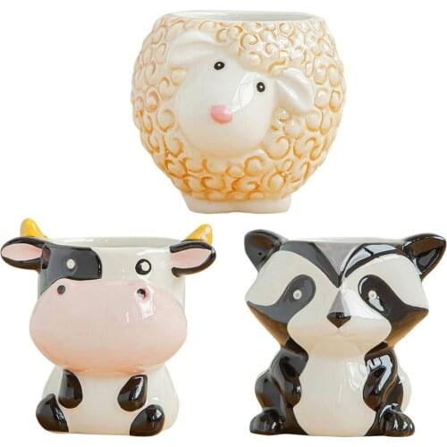 Creative Cartoon Ceramic Succulent Pot Cute Animal-Shape Flower Planter Flower Pot Home Decoration